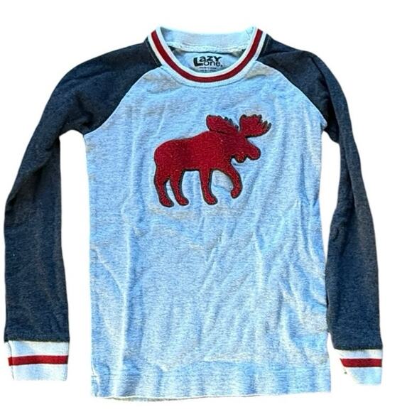 LazyOne Boys Gray/Red Moose Long Sleeve/Pants Pajama Set - 8 - Picture 2 of 9
